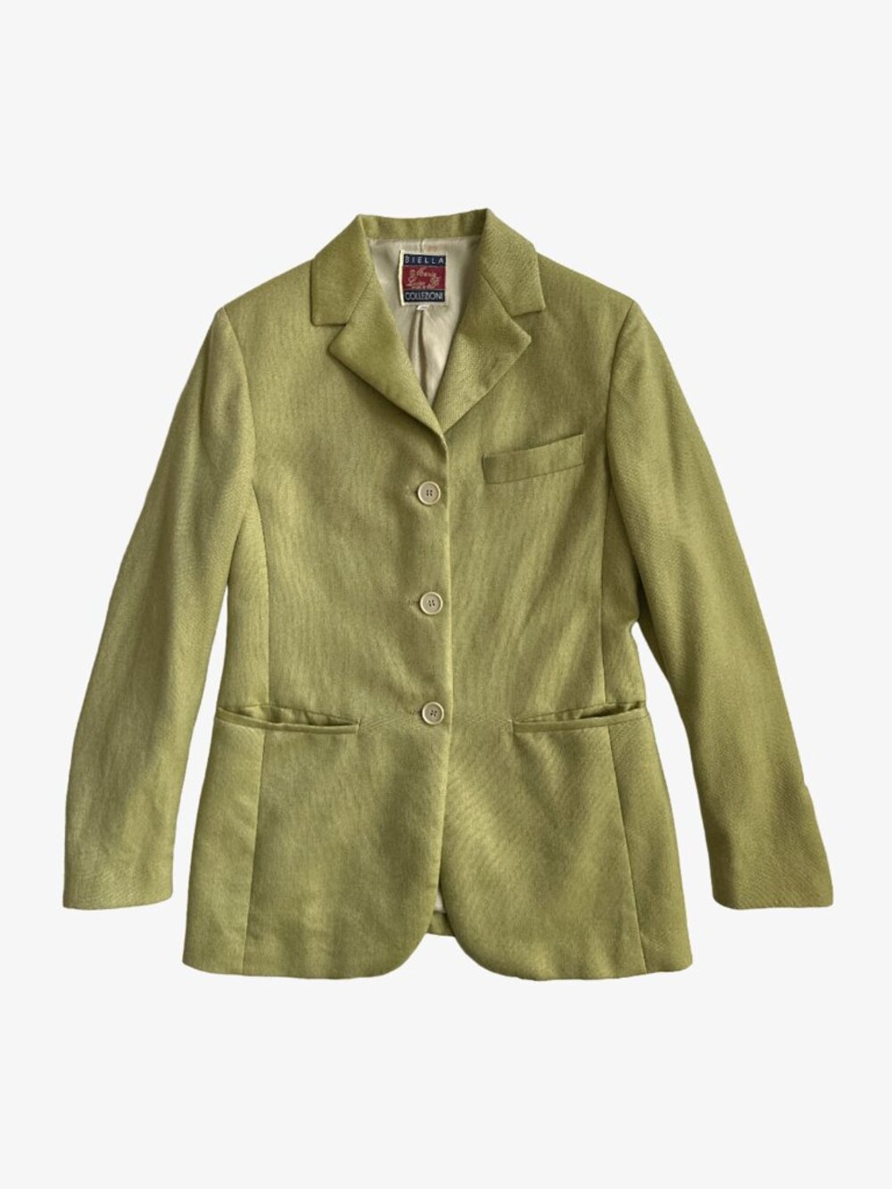 Vintage 90's Soft Olive Cashmere Button-Up Blazer Jacket by Maria Luisa B.